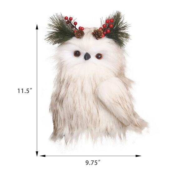 Fluffy White Snowy Owl 11.5''H Christmas Tree Topper Figurine Holiday Decoration - Picture 3 of 5